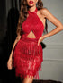 Sexy Tassel Shiny Sequin Evening Dress for Women Sleeveless Backless Mini Robe
